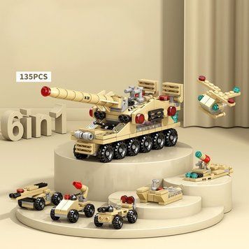 Конструктор Танк 6 в 1 &ndash; детский набор военной техники, 135 деталей, 4,8&times;14,7&times;6,5 см Cn17-C фото
